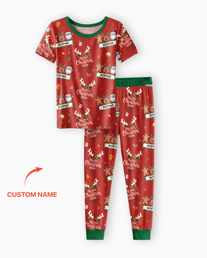 Custom Name Merry Christmas My Deer 2026 Bamboo Two Piece Short Sleeve Pajama Set