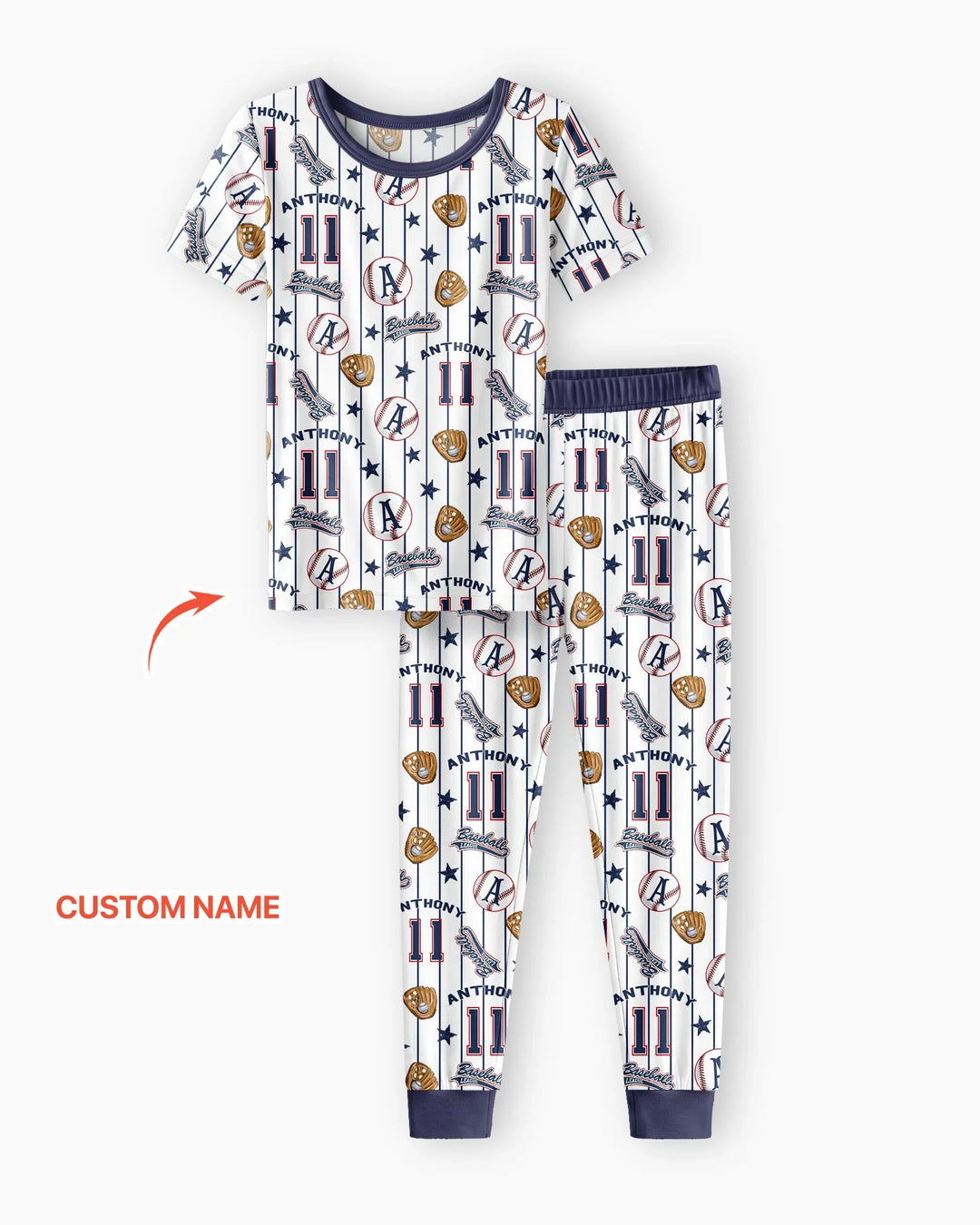 Custom Name Baseball Time Bamboo Two Piece Short Sleeve Pajama Set