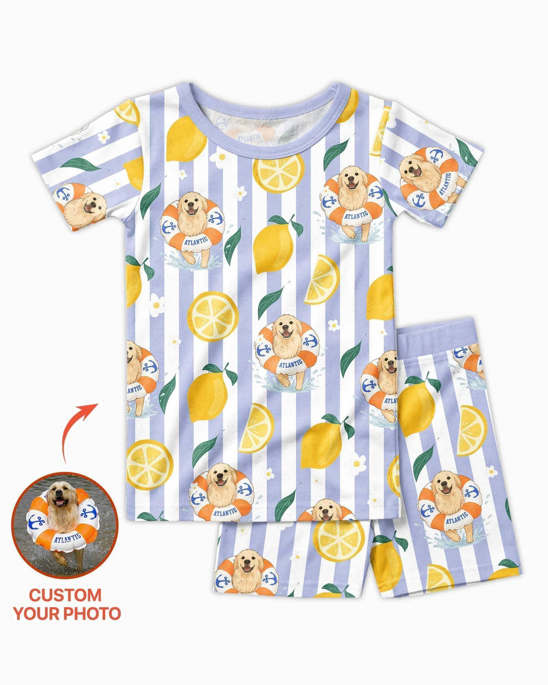 Custom Image Summer Lemon Bamboo Two Piece Short Sleeve Shorts Pajama Set