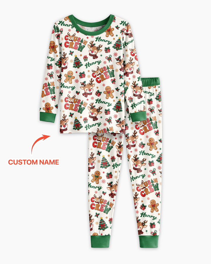 Personalized Christmas Cousin Crew Bamboo Two Piece Long Sleeve Pajama Set