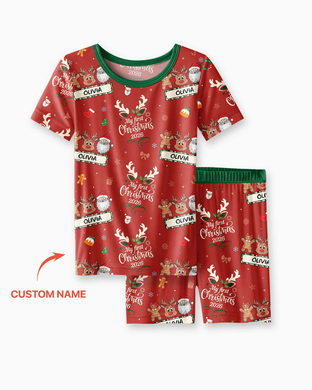 Custom Name Merry Christmas My Deer 2026 Bamboo Two Piece Short Sleeve Shorts Pajama Set