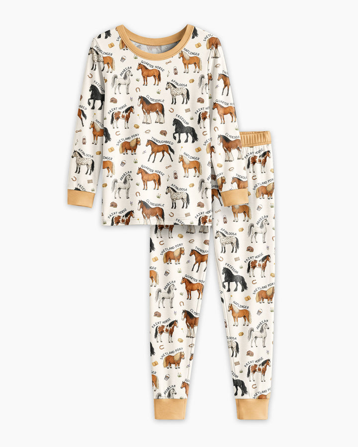 Types Of Horses Bamboo Two Piece Long Sleeve Pajama Set