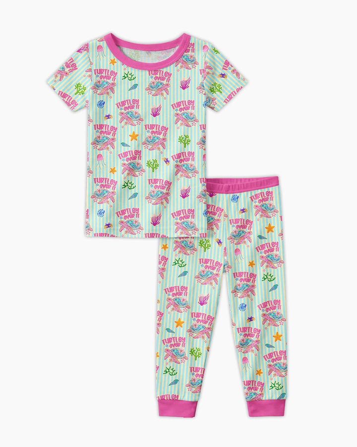 Turtley Over It Family Matching Bamboo Two Piece Short Sleeve Pajama Set