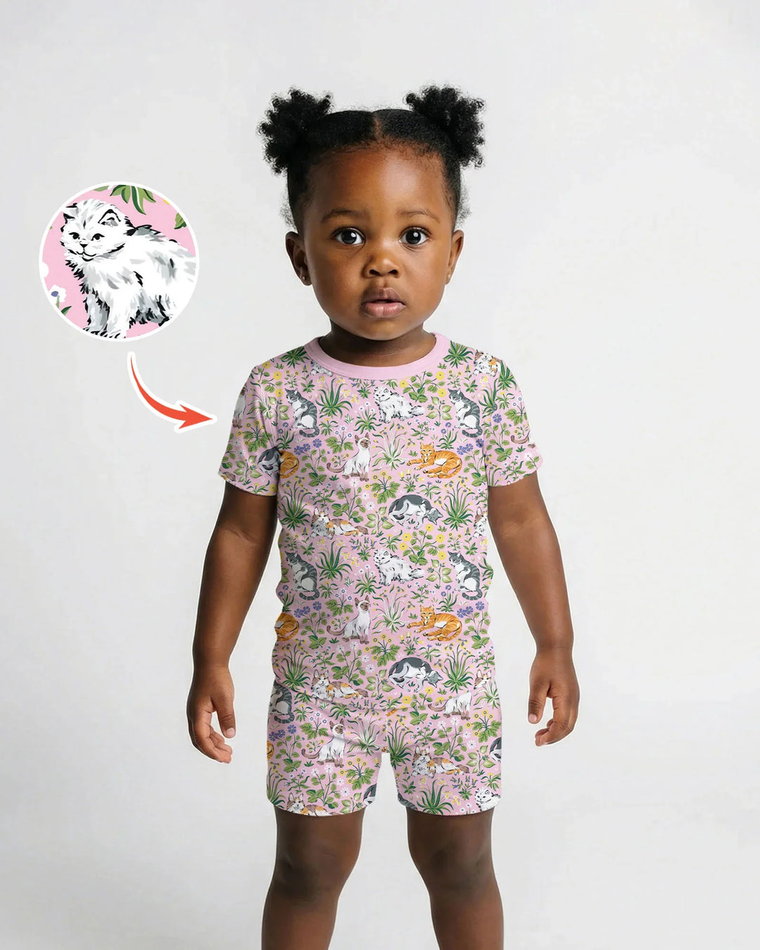 Kitten Garden Family Matching Bamboo Two Piece Short Sleeve Shorts Pajama Set