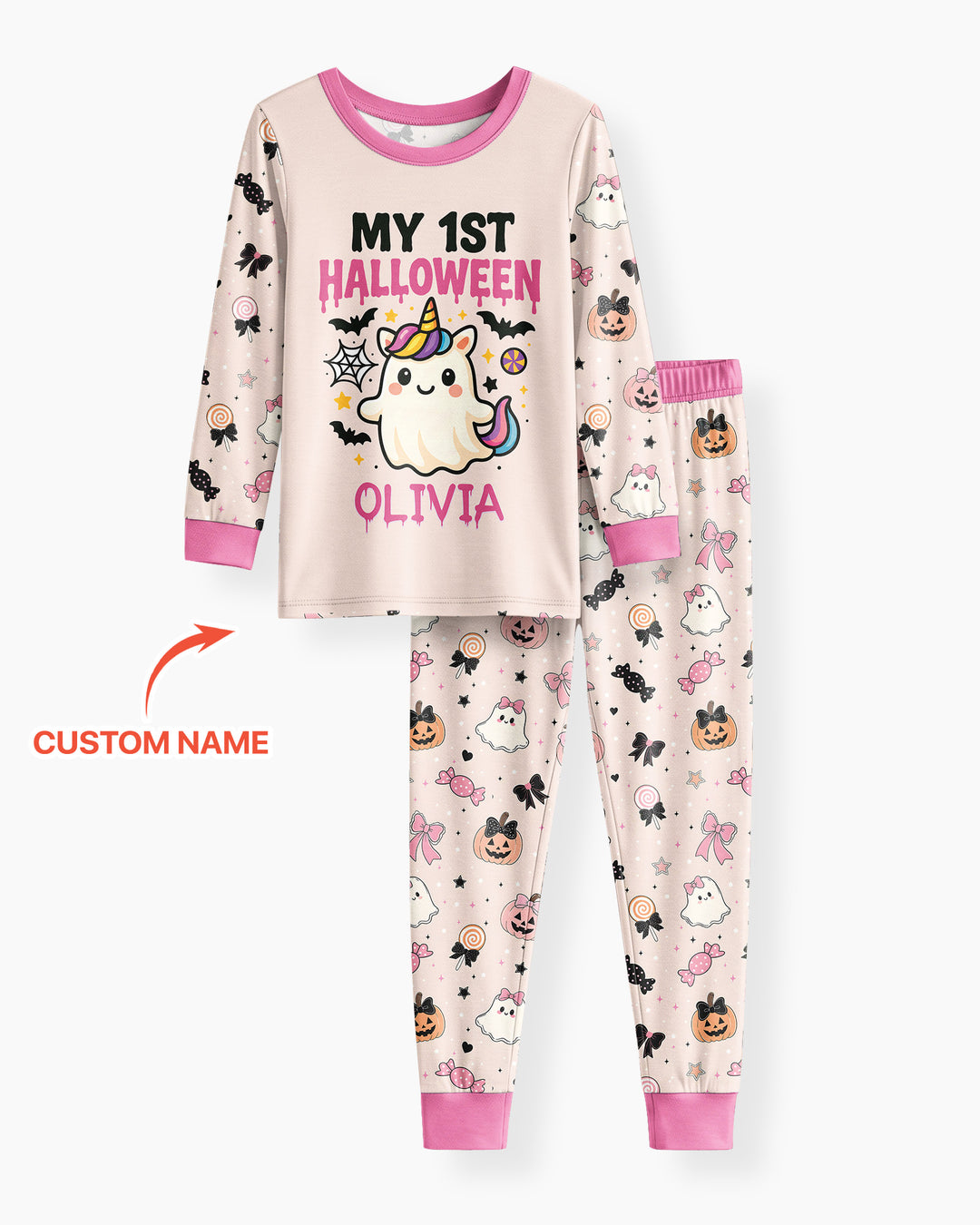 Custom Name Cute Ghost My First Halloween  Bamboo Two Piece Long Sleeve Pajama Set