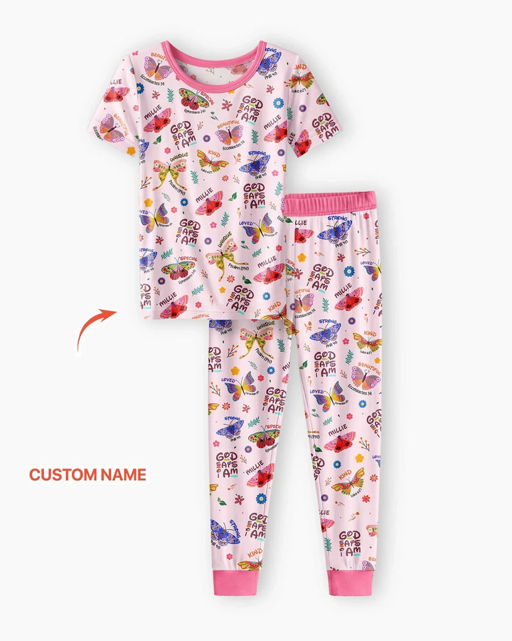 Custom Name God says I am Butterfly Bamboo Two Piece Short Sleeve Pyjamas Set