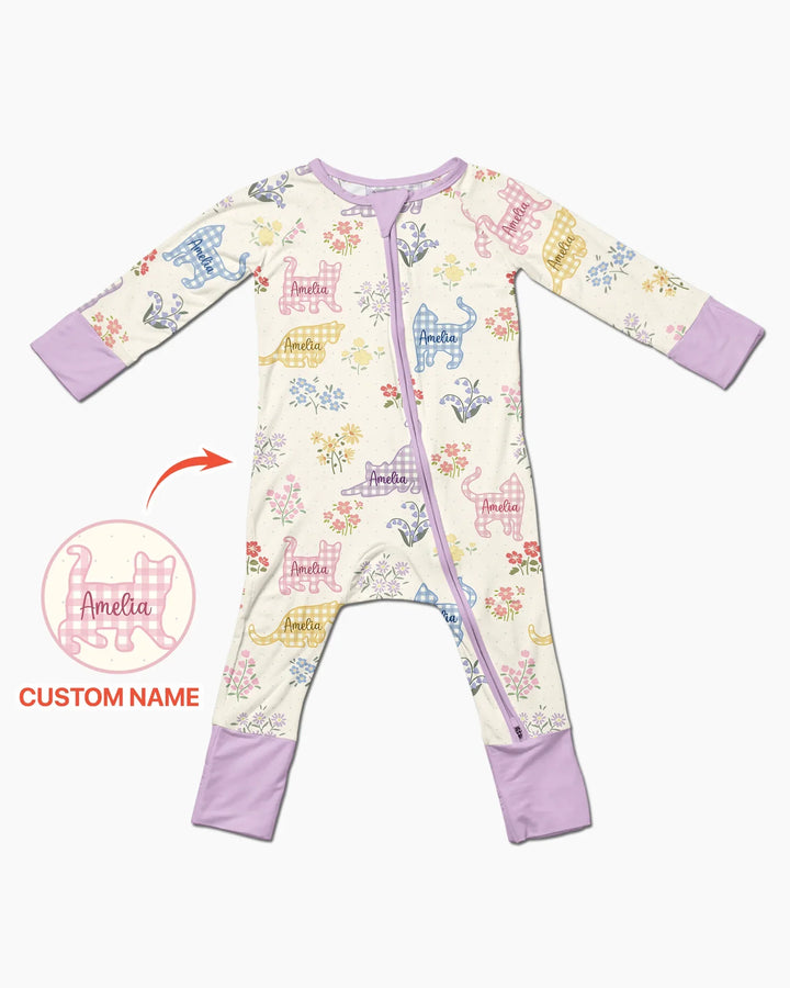 Gingham Cats Custom Name Bamboo Convertible Zippy
