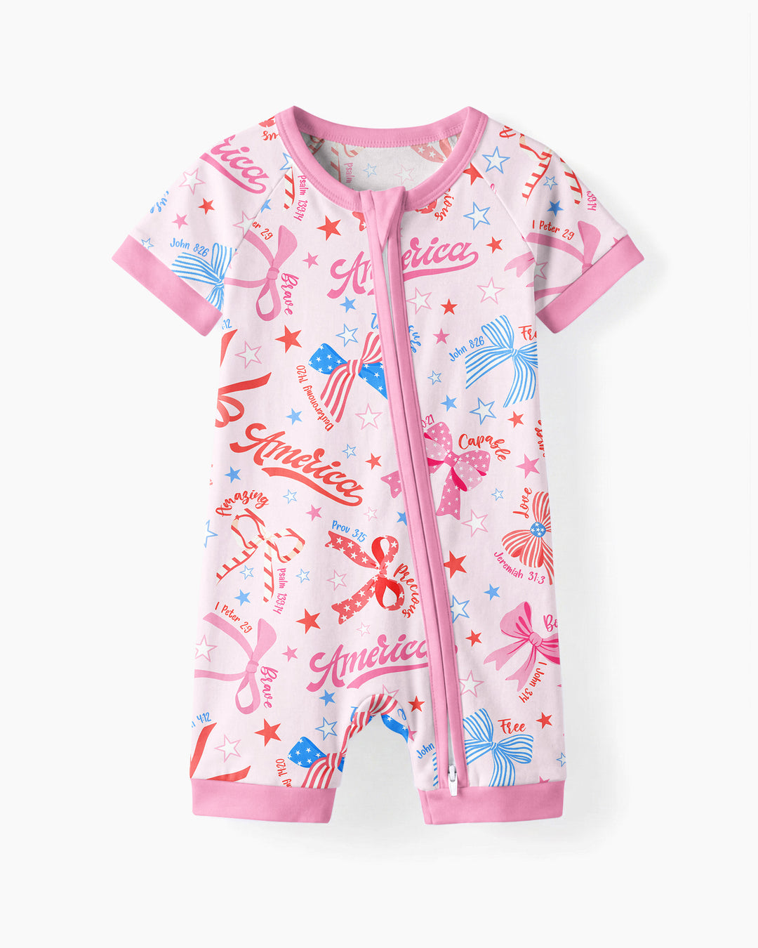 Pink Girly Patriotic Bamboo Shorty Zippy