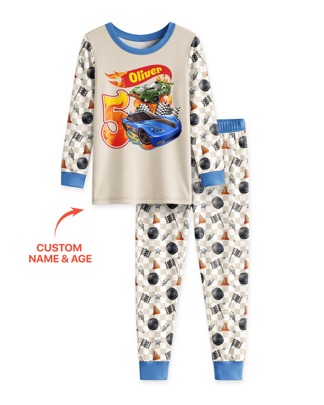 Custom Race Car Bamboo Two Piece Long Sleeve Pajama Set