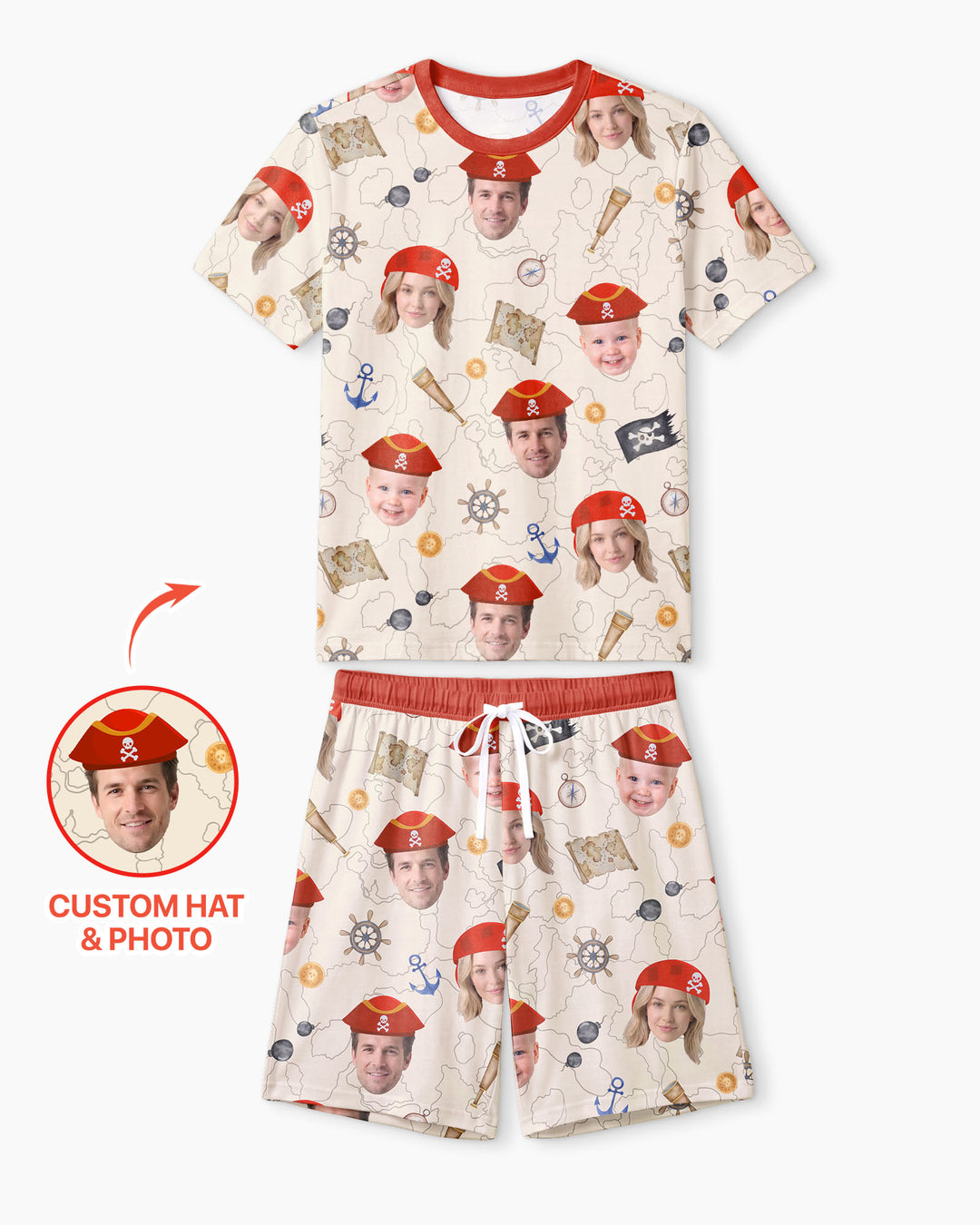 Custom Photo Treasure Map Adventures Family Matching Bamboo Men Short Sleeve Short Pajama Set