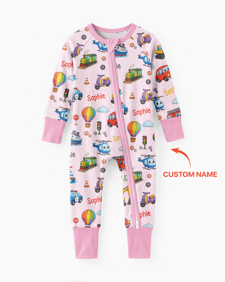 Custom Name Cute Transport Bamboo Convertible Zippy