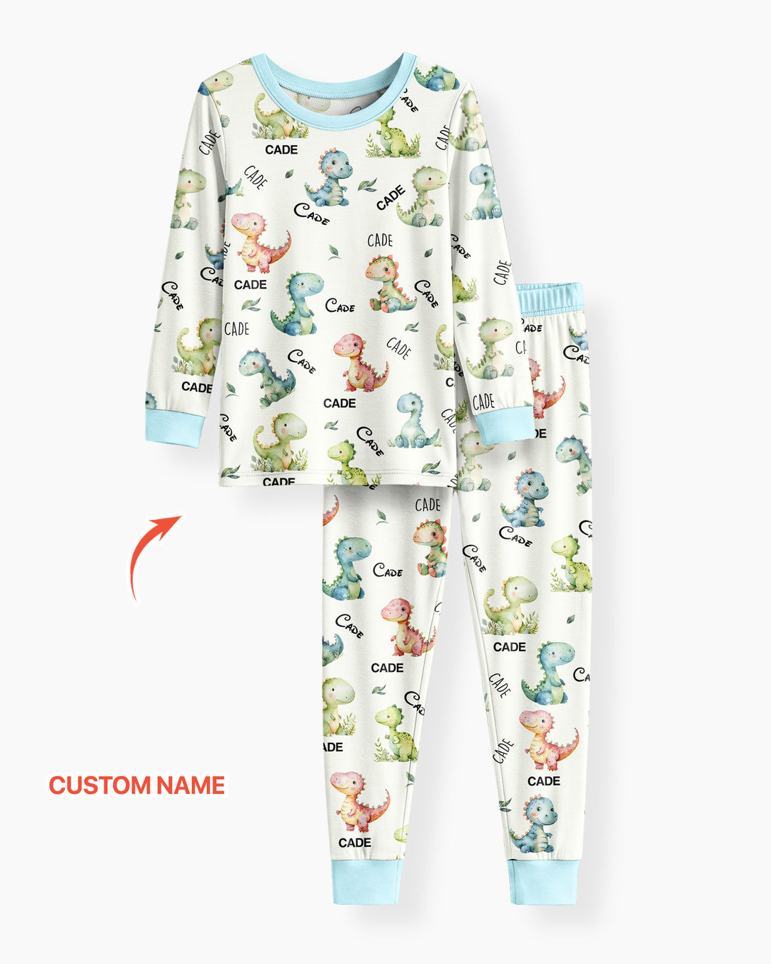 Dinosaur Custom Name Bamboo Two Piece Long Sleeve Pyjamas Set