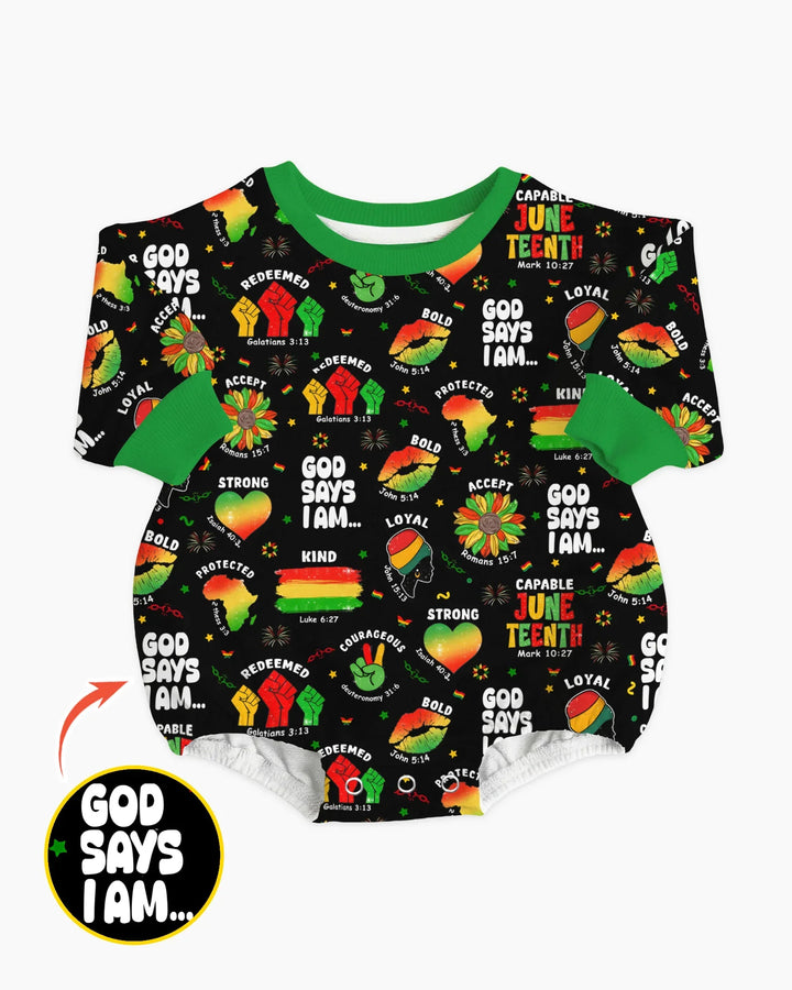 God Says I Am Juneteenth Blessings Bamboo Bubble Romper
