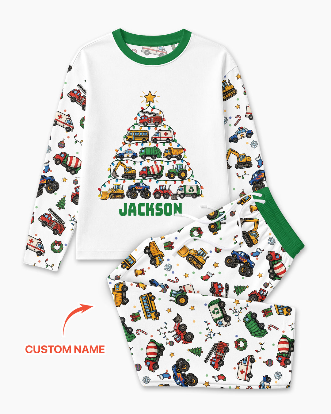 Custom Name Little Trucks Christmas Tree Bamboo Men's Pajama Set