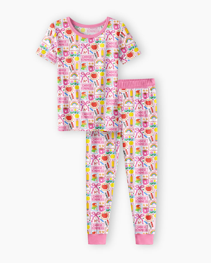 Kindness School Girl Bamboo Two Piece Short Sleeve Pajama Set