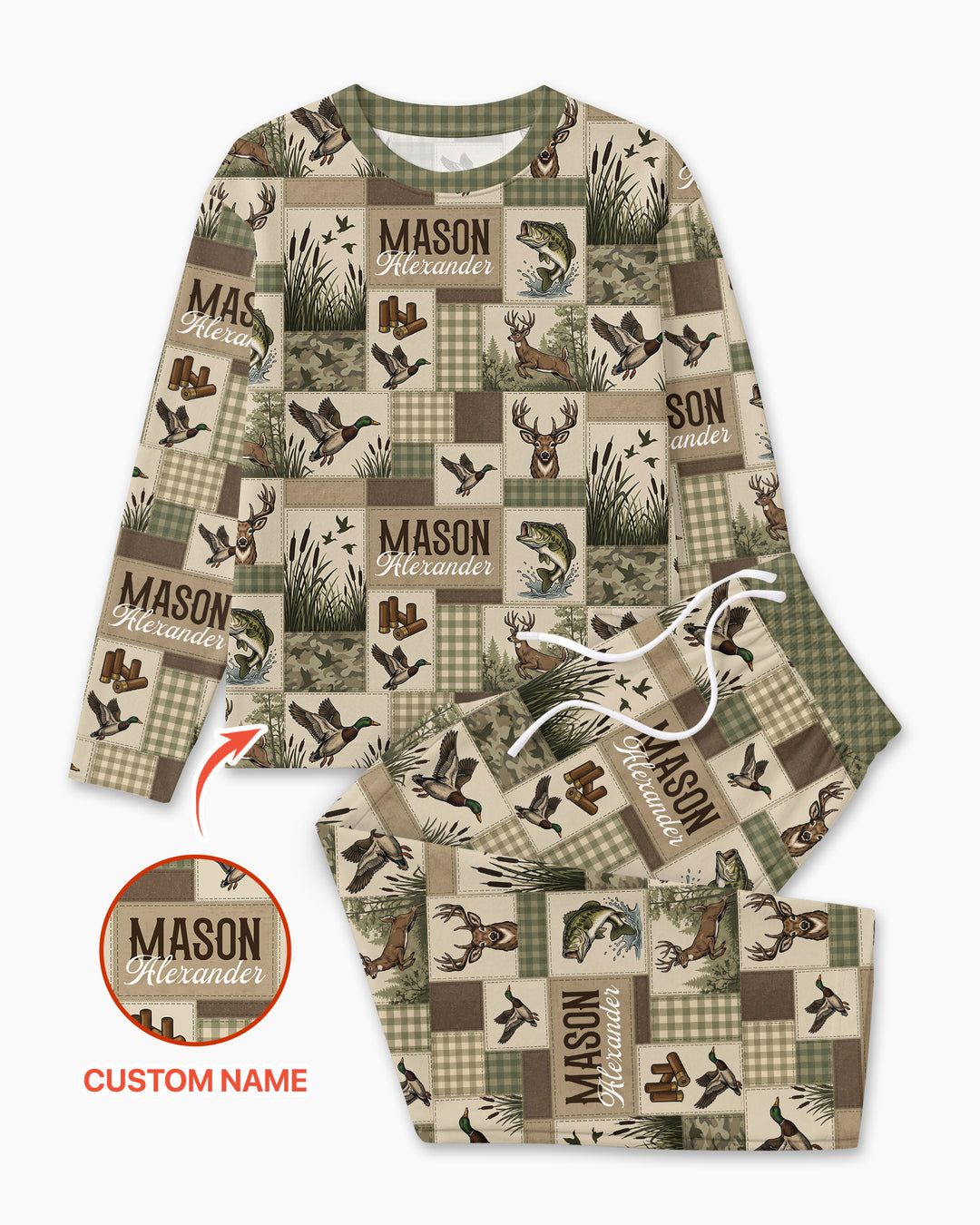 Personalized Hunting Patchwork Bamboo Men's Pajama Set