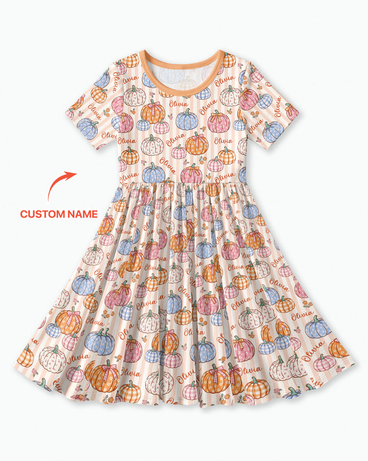 Custom Name Pumpkin Patch Bamboo Twirl Dress