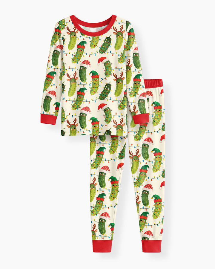 Cheerful Christmas Pickle Bamboo Two Piece Long Sleeve Pajama Set