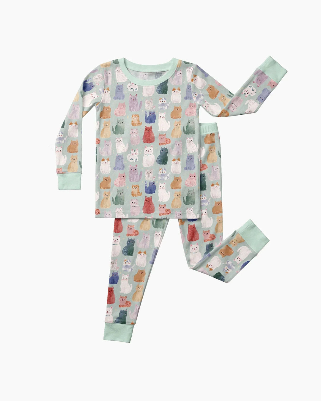 Enchanted Happy Kitty Family Matching Bamboo Two Piece Long Sleeve Pajama Set