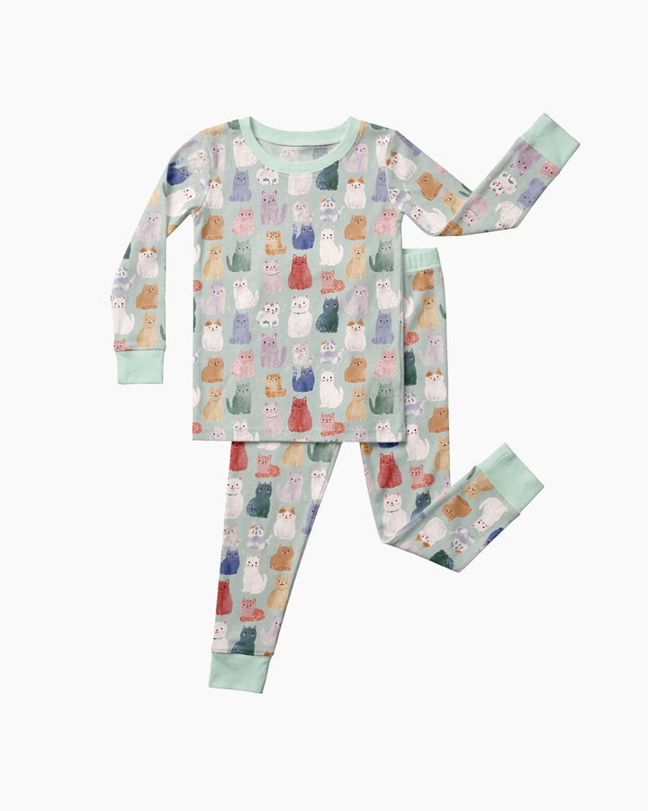 Enchanted Happy Kitty Family Matching Bamboo Two Piece Long Sleeve Pajama Set