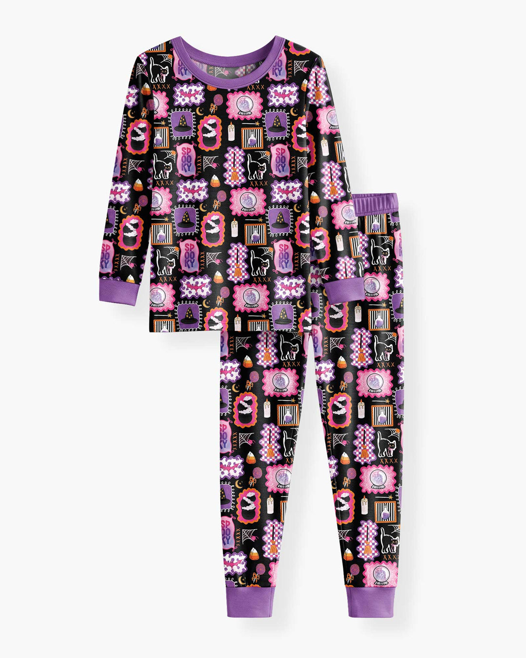 Pink Witchy Halloween Bamboo Two Piece Long Sleeve Pajama Set