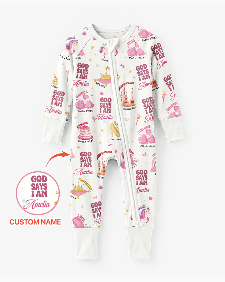 God Says I Am Custom Name - Dreamy Princess Bamboo Convertible Zippy