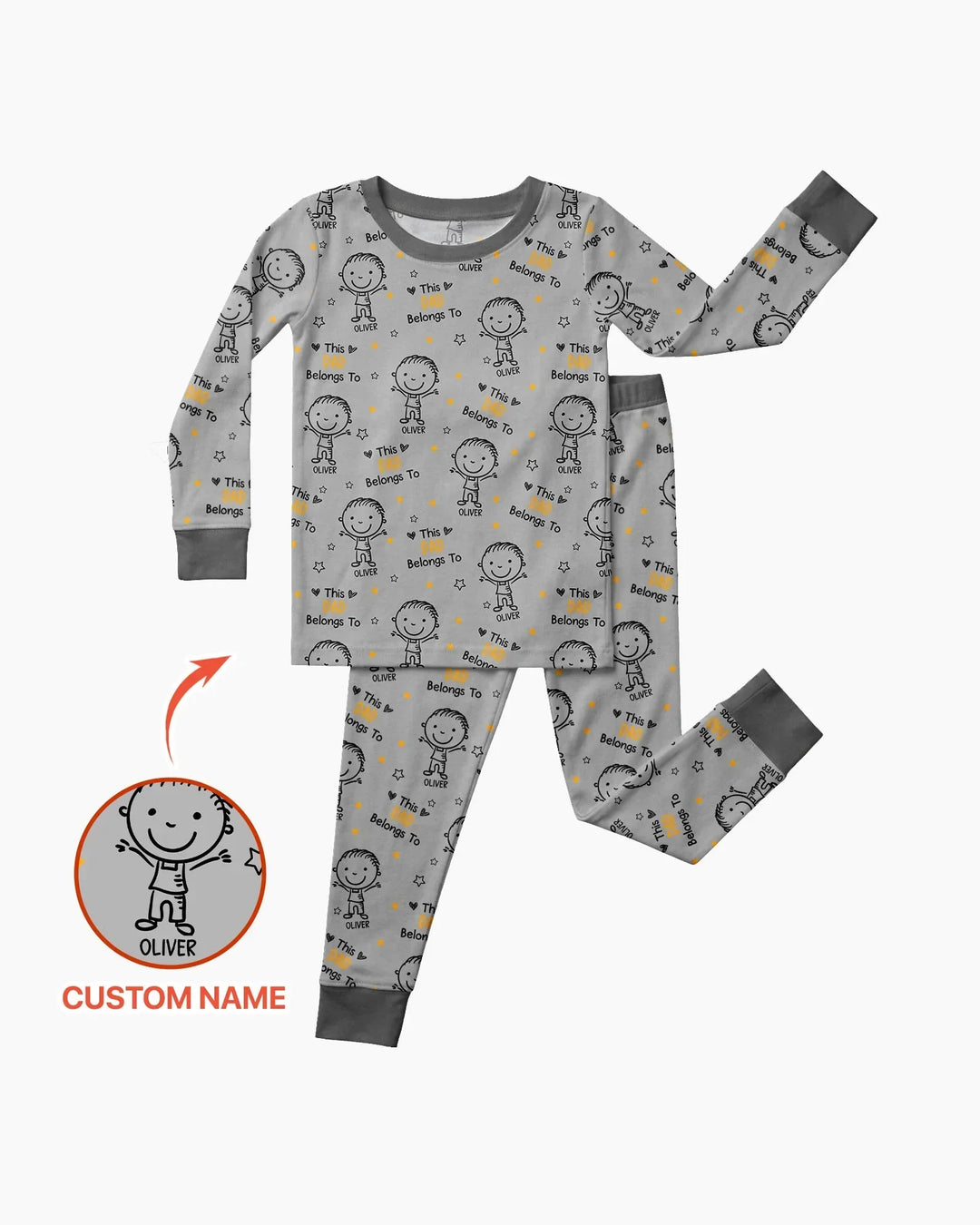 Custom Name This Dad Belongs To Doodle Bamboo Two Piece Long Sleeve Pajama Set