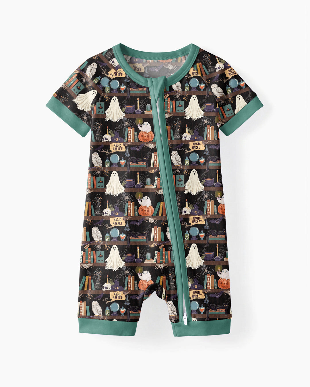 Cute Ghost Witchy Halloween Magic Library Bamboo Shorty Zippy
