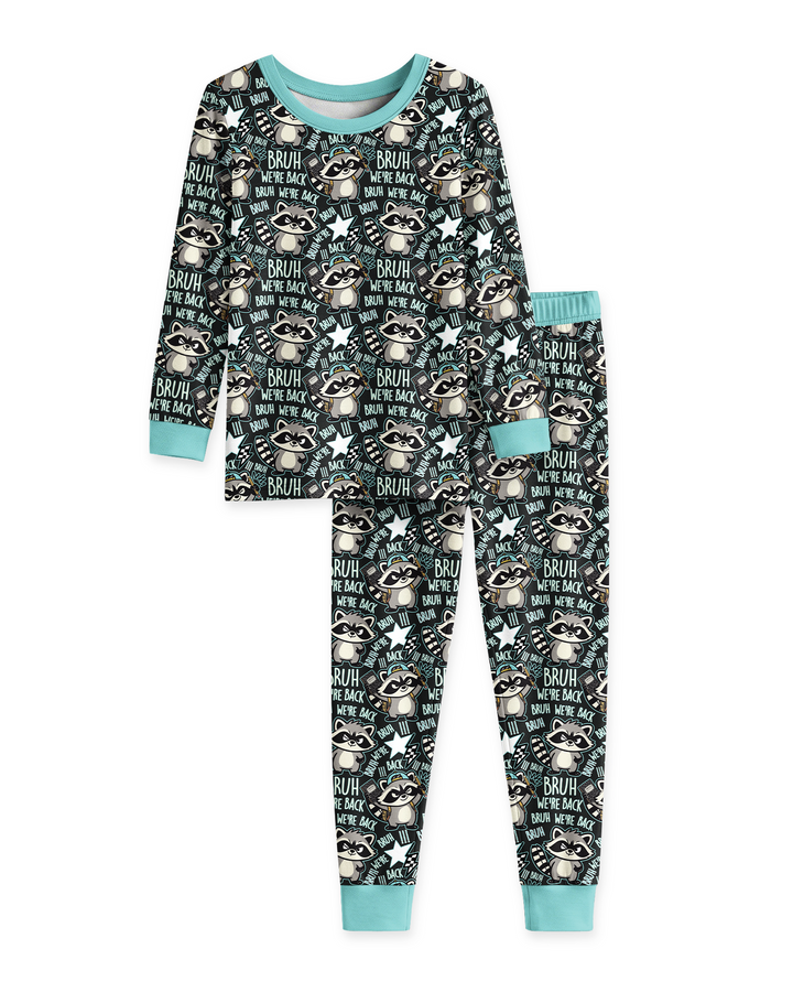 Bruh We're Back Raccoon Bamboo Two Piece Long Sleeve Pajama Set