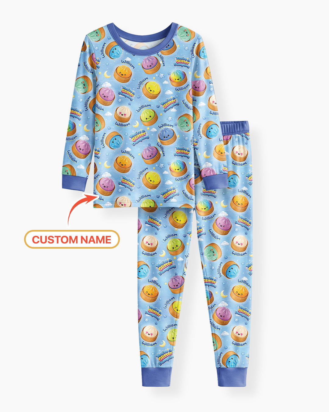 Custom Name You're A Glitter Dumpling Boy Bamboo Two Piece Long Sleeve Pajama Set