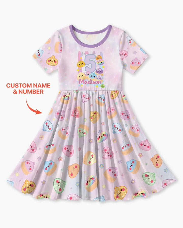 Custom Birthday Squish Party Dumpling Bamboo Twirl Dress