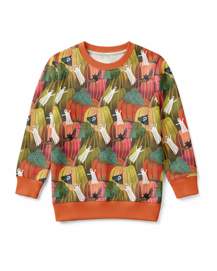 Big Pumpkin Field With Ghosts Bamboo Crewneck Sweatshirt