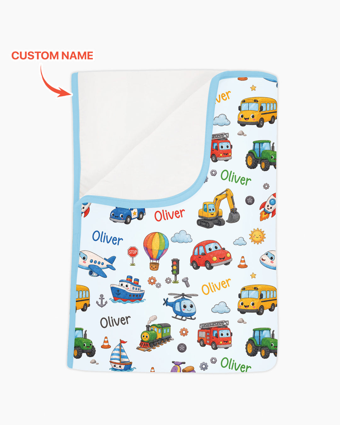 Custom Name Cute Transport Bamboo Blanket