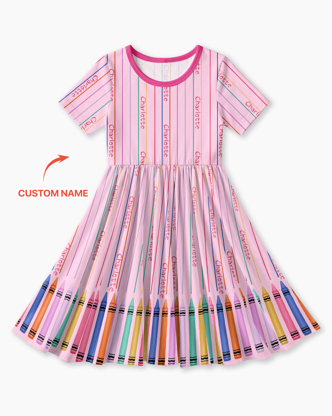 Custom Name Crayon Lines Bamboo Twirl Dress