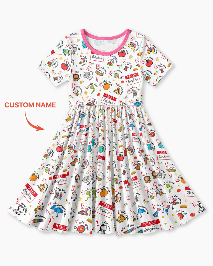 Custom Name Hello School ABCs Bamboo Twirl Dress