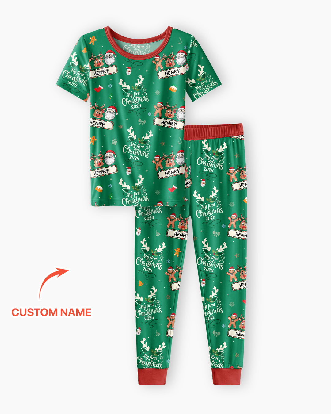 Custom Name Merry Christmas My Deer 2026 Bamboo Two Piece Short Sleeve Pajama Set
