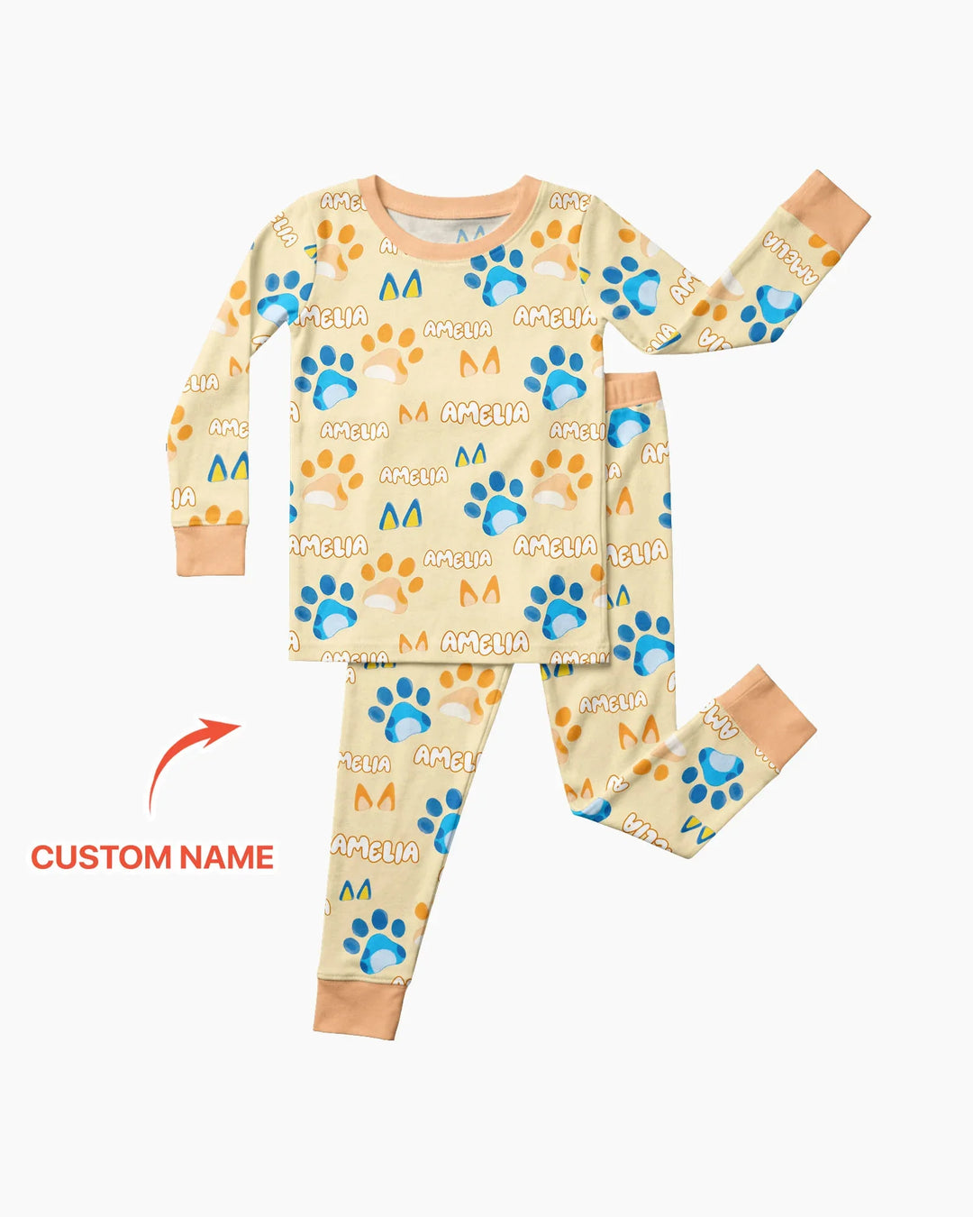 Custom Name Favourite Blue Dog Family Matching Bamboo Two Piece Long Sleeve Pajama Set