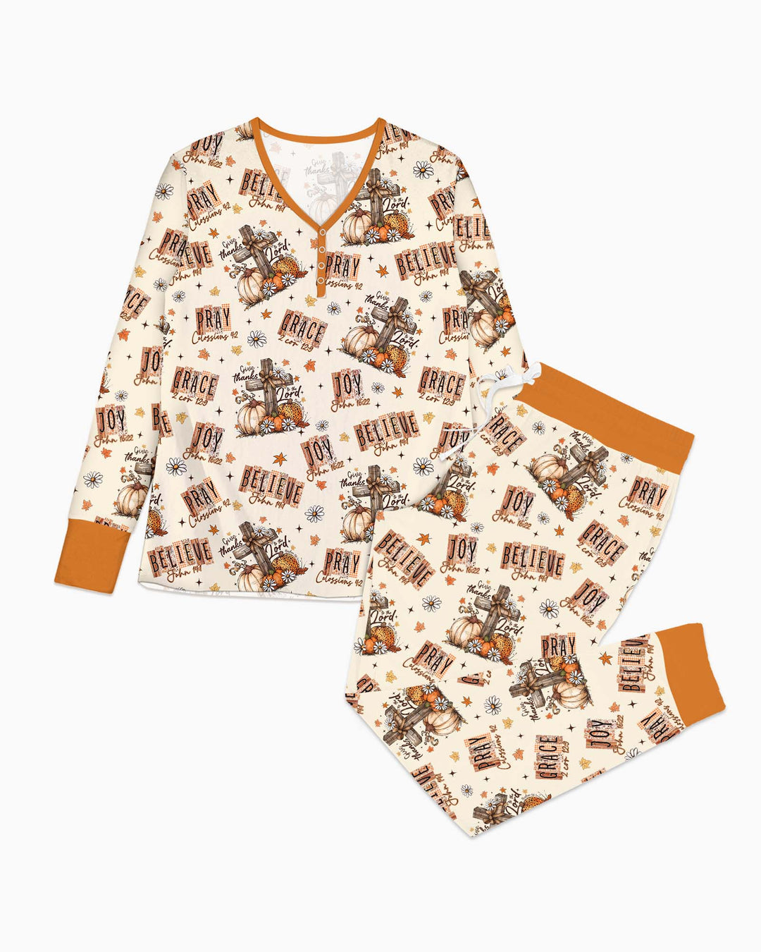 Floral Fall Give Thanks To The Lord Bamboo Women Pajama Set