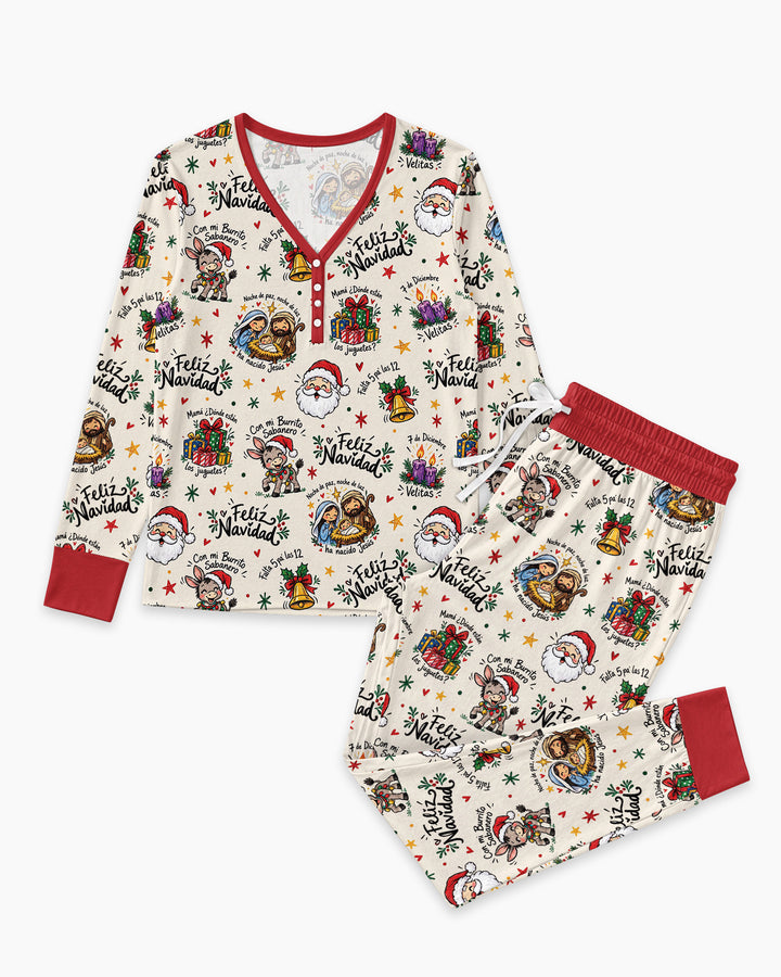 Whimsical Feliz Navidad Christmas Bamboo Women Pajama Set