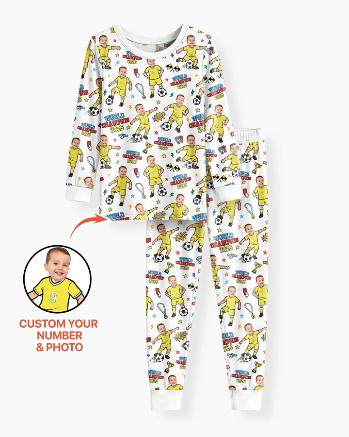 Custom Photo World Champion 2026 Family Matching Bamboo Two Piece Long Sleeve Pajama Set