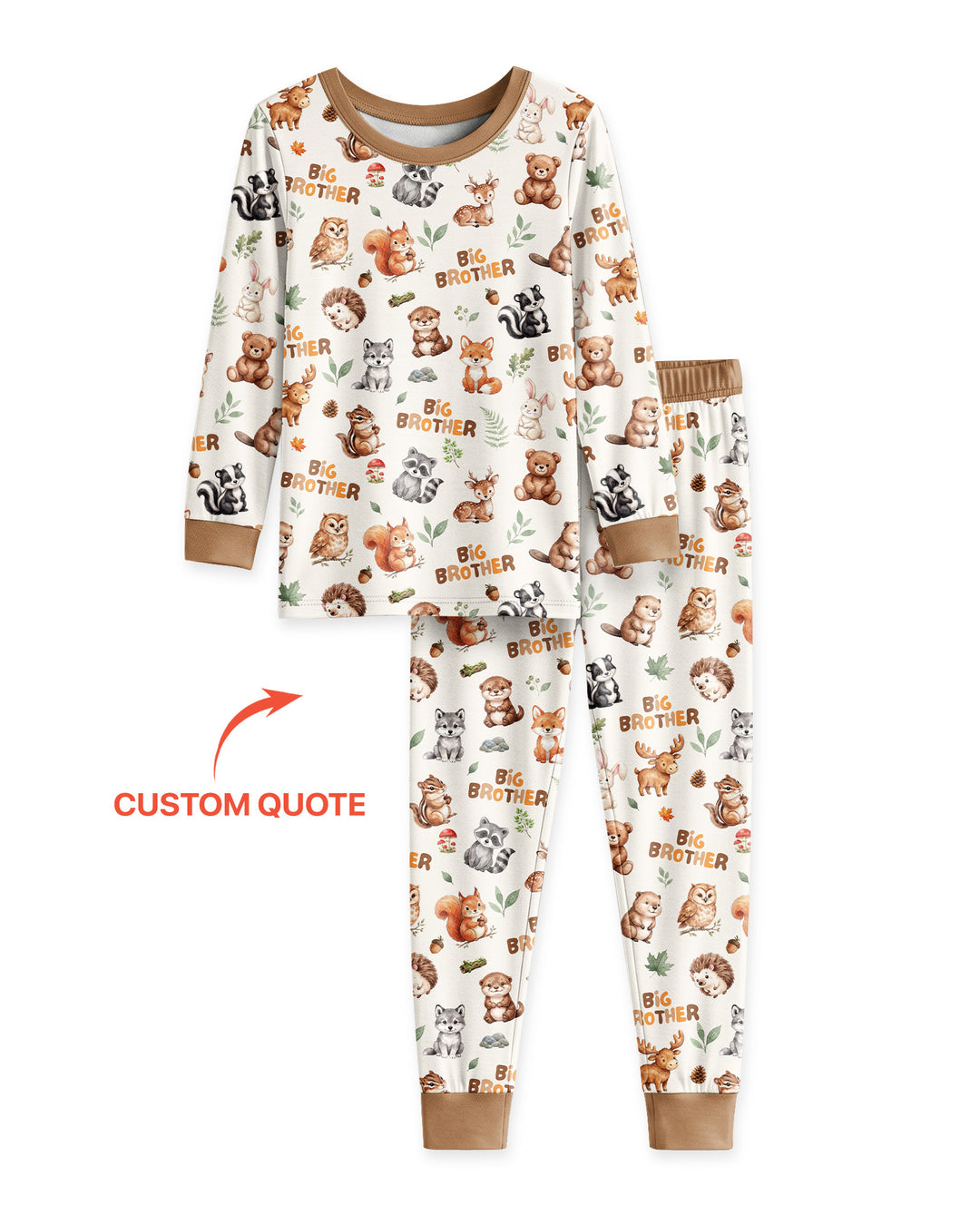 Custom Quote Woodland Animal Matching Sibling Bamboo Two Piece Long Sleeve Pajama Set