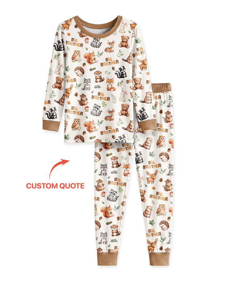 Custom Quote Woodland Animal Matching Sibling Bamboo Two Piece Long Sleeve Pajama Set