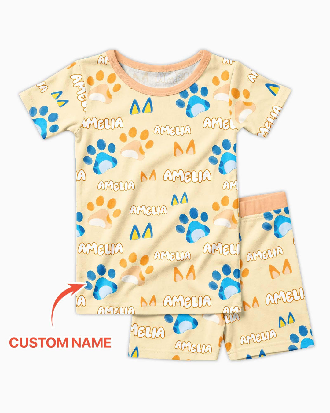 Custom Name Favourite Blue Dog Family Matching Bamboo Two Piece Short Sleeve Shorts Pajama Set