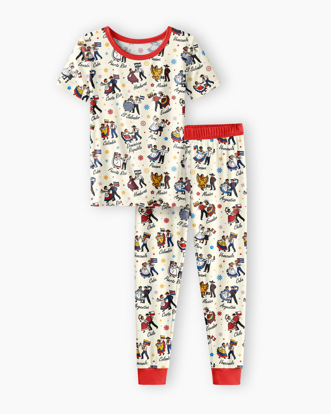 Hispanic Traditional Folkloric Dress Bamboo Two Piece Short Sleeve Pajama Set