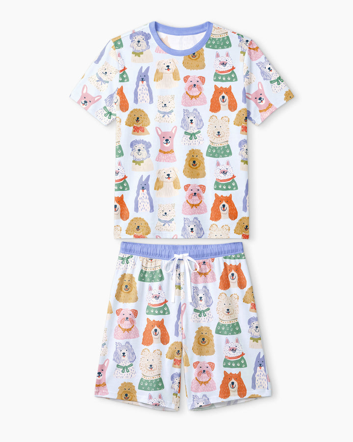 Puppy Portrait Bamboo Men Short Sleeve Short Pajama Set