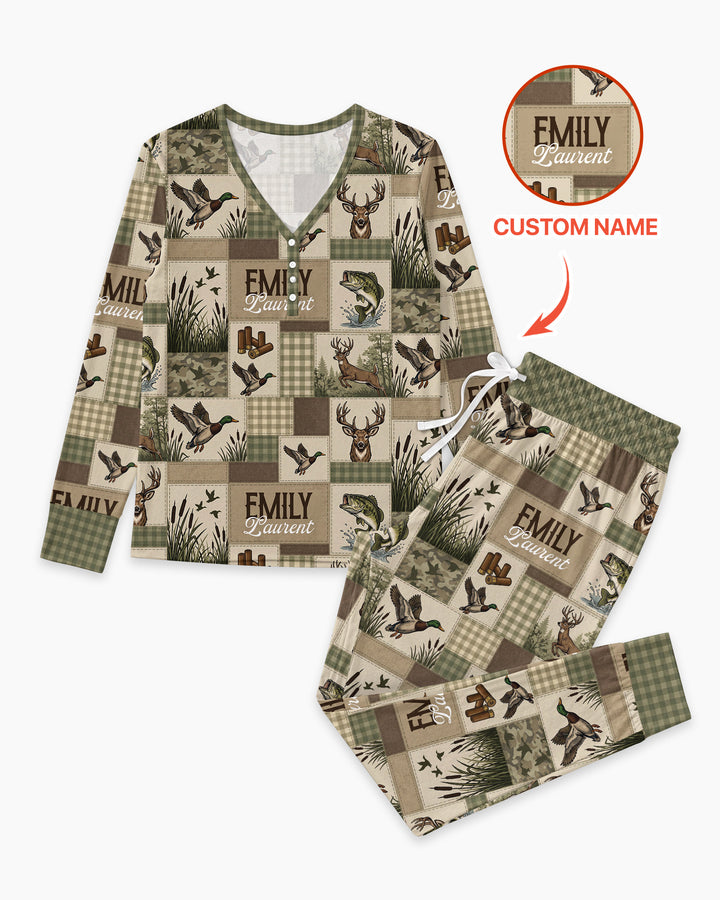 Personalized Hunting Patchwork Bamboo Women Pajama Set