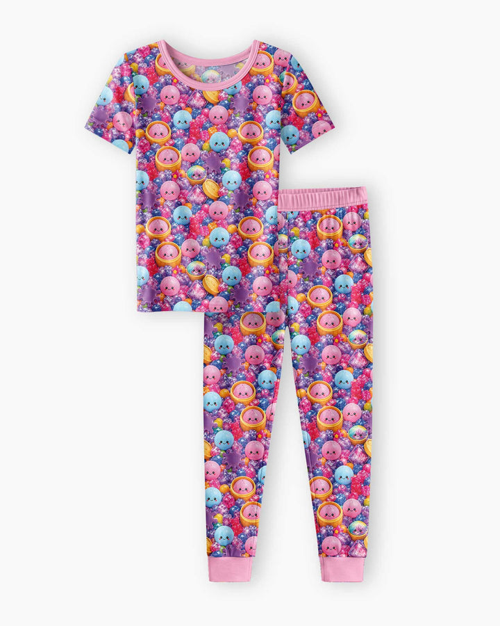 Rainbow Glitter Dumplings Bamboo Two Piece Short Sleeve Pajama Set