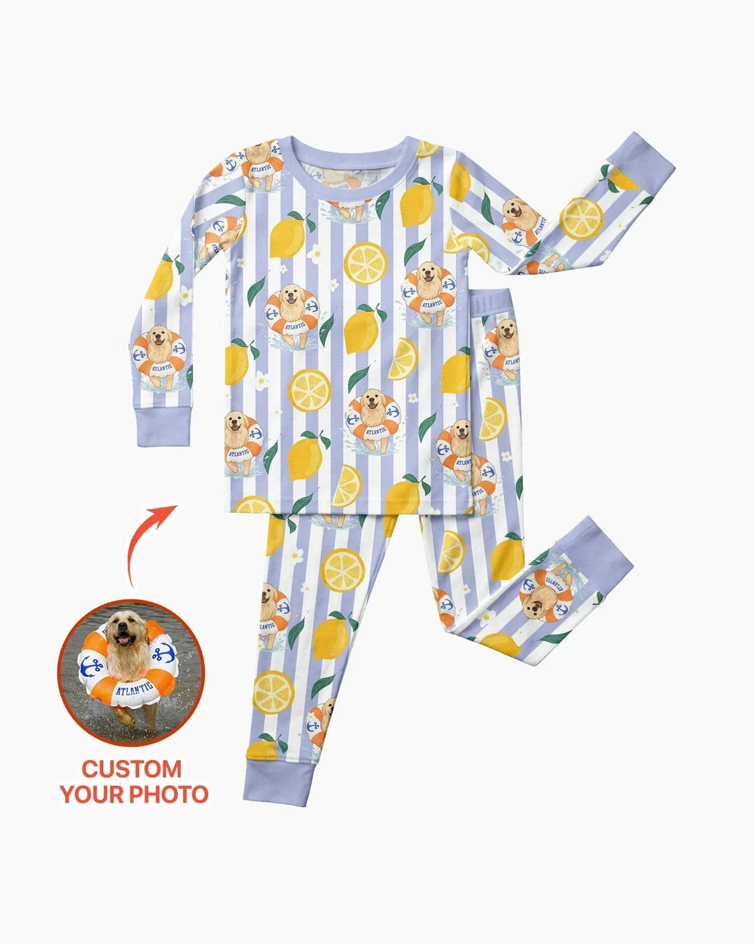 Custom Image Summer Lemon Bamboo Two Piece Long Sleeve Pajama Set