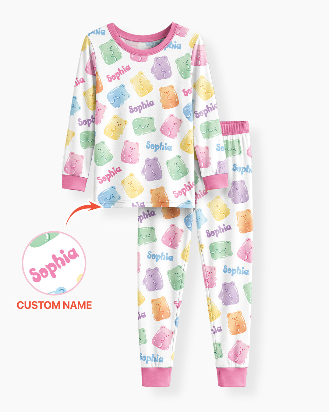 Kawaii Jelly Gummy Bears Custom Name Bamboo Two Piece Long Sleeve Pajama Set
