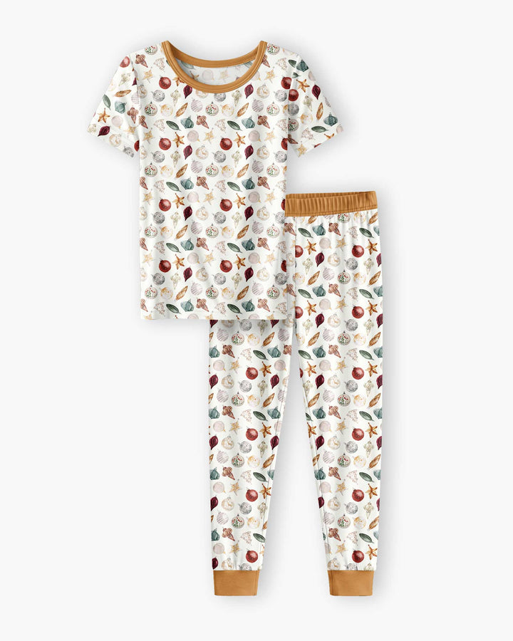 Watercolor Christmas Ornaments Bamboo Two Piece Short Sleeve Pajama Set